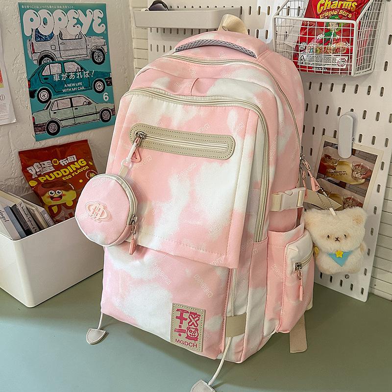 High Value, Fresh and Sweet Tie-dye Contrasting Backpack, Female Junior High School Student Large-capacity Backpack