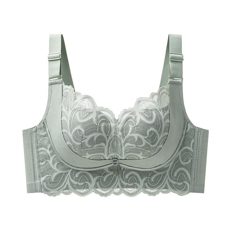 

Кружевной бюстгальтер с эффектом пуш-ап, женский регулируемый бюстгальтер без косточек, с верхней поддержкой, предотвращающий провисание груди, утягивающее нижнее белье большого размера 52/120E зелёный