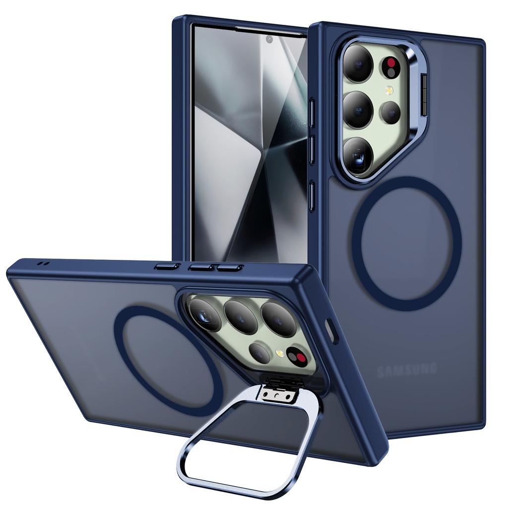 For Samsung Galaxy S25 Ultra Magnetic Case with Lens Kickstand Skin-Touch PC + TPU Phone Cover