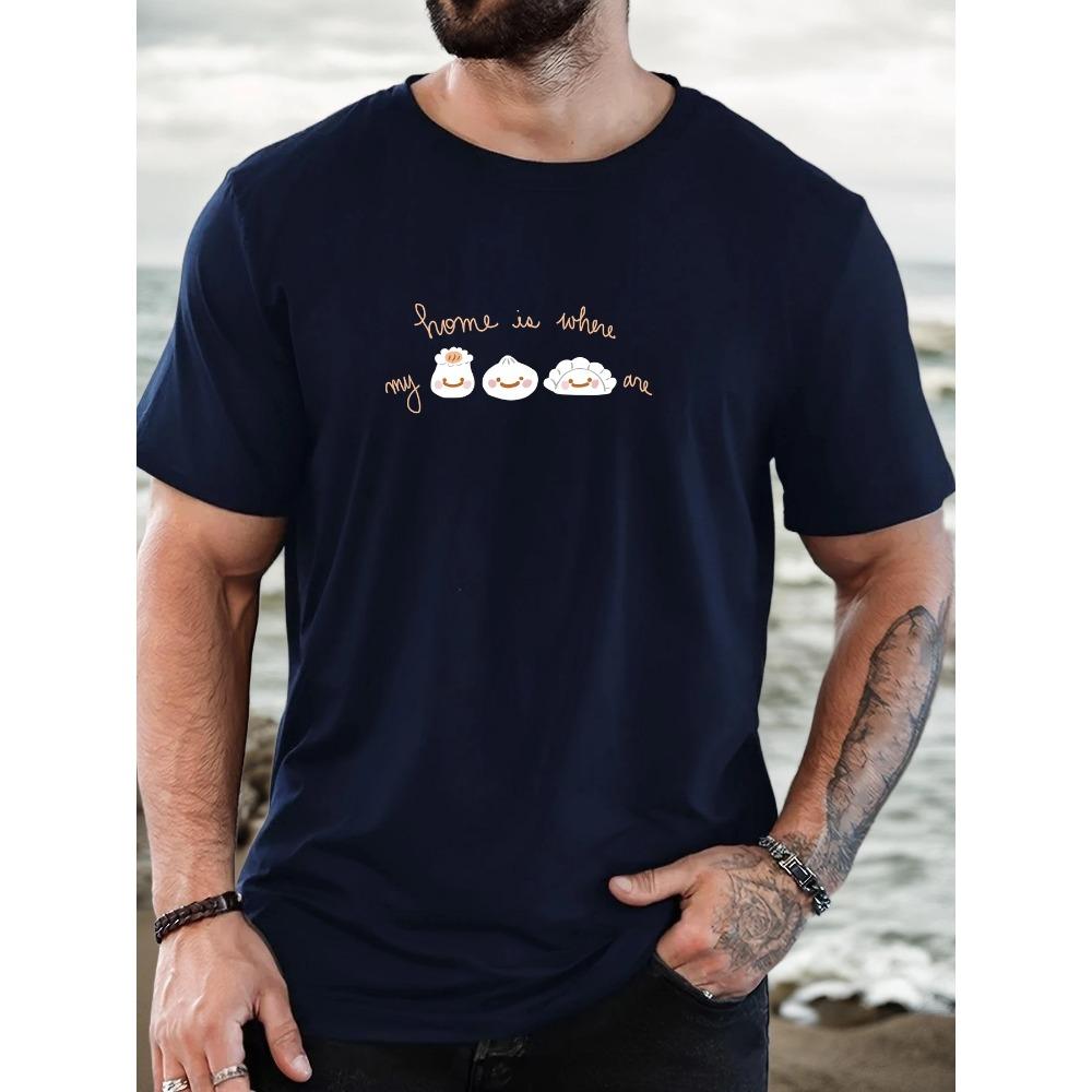 

Men s Home Is Where My Are Pattern Summer Casual Round Neck Short T-shirt XXXL темно-синий