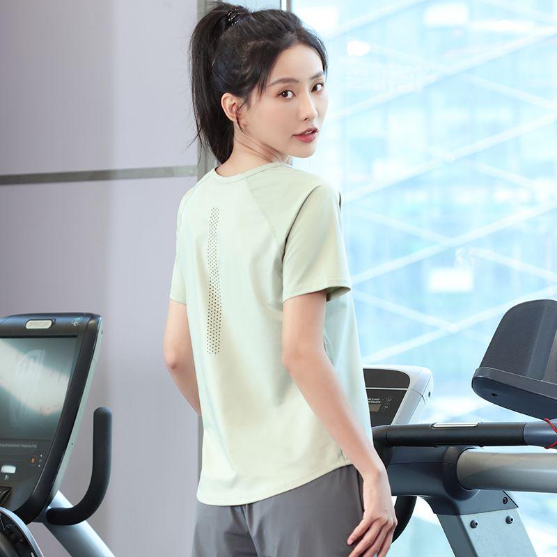 

9276 Летняя свободная футболка Повседневная спортивная куртка для йоги для бега Быстросохнущая футболка Утренняя пробежка Тренировка Дышащая футболка с коротким рукавом Light green XL