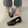 Retro Square Head High Heels, Shallow Mouth Single Shoes, Women's Spring and Autumn New French Temperament, Evening Breeze Thick Heel Leather Shoes