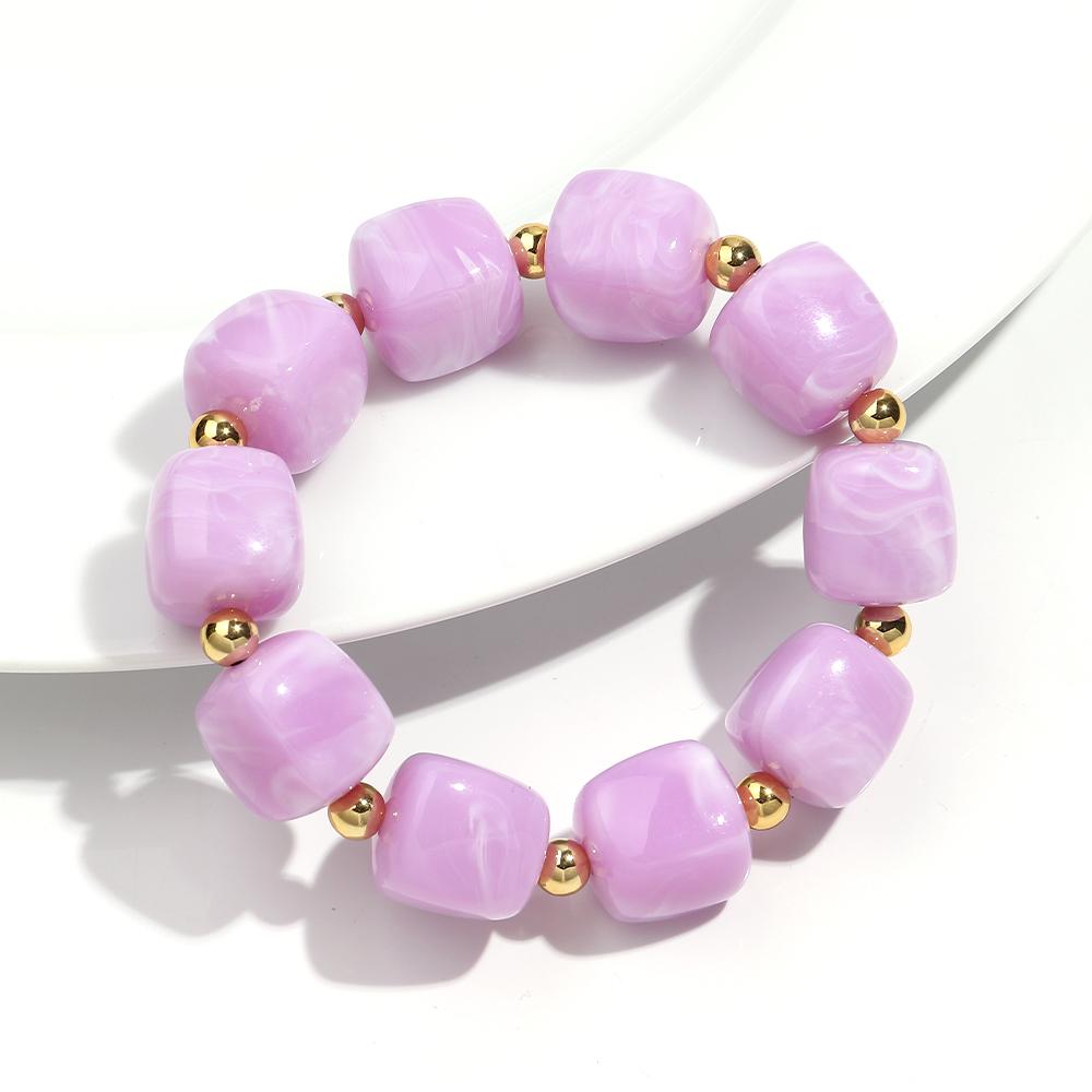 Exaggerated Geometric Beaded Acrylic Elastic Bracelets for Women Men Boho Trendy Square Beads Stack Bangle Retro Jewelry Gift