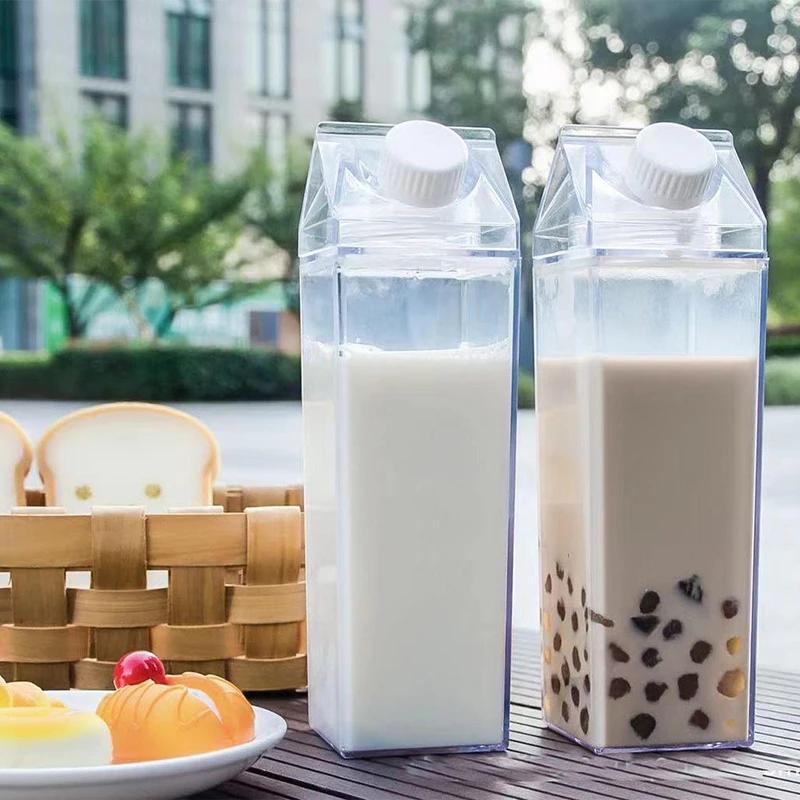 500ml/1000ml Milchkarton Wasserflasche Transparenter Kunststoff Tragbare Klare Box Für Saft Tee Milchflaschen Trinkbecher
