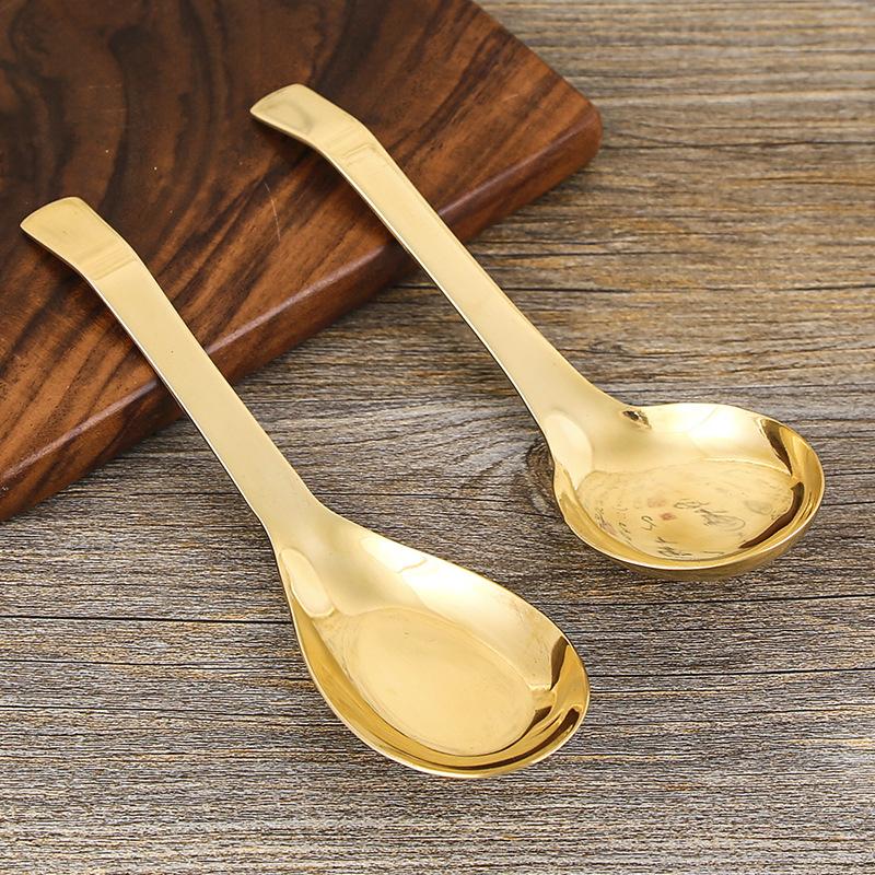 Deepened copper spoon Pure copper household big head spoon Brass soup thickened long handle spoon porridge spoon spoon small spoon
