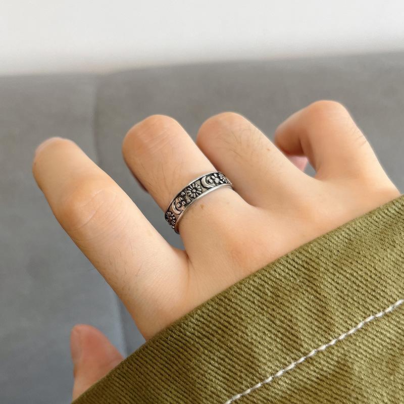 Vintage Sun Moon Stars Ring For Women Men Silver Color Punk Gothic Ring Unisex Accessories Handmade Designer Jewelry Lover Gift