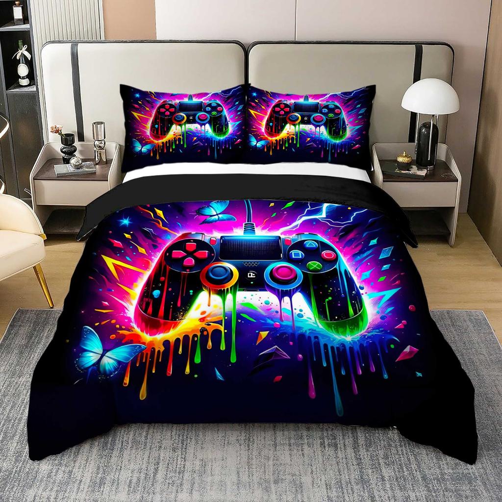 Colorful Gamepad Digital Printing Three-Piece Quilt Cover, Made