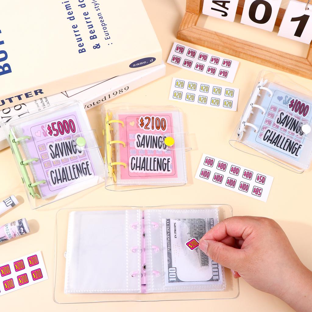 4 Pcs Money Saving Binder Envelope Dollar Savings Challenge Book Save $500 $1000 $2100 $5000 Reusable With Portable Stickers For