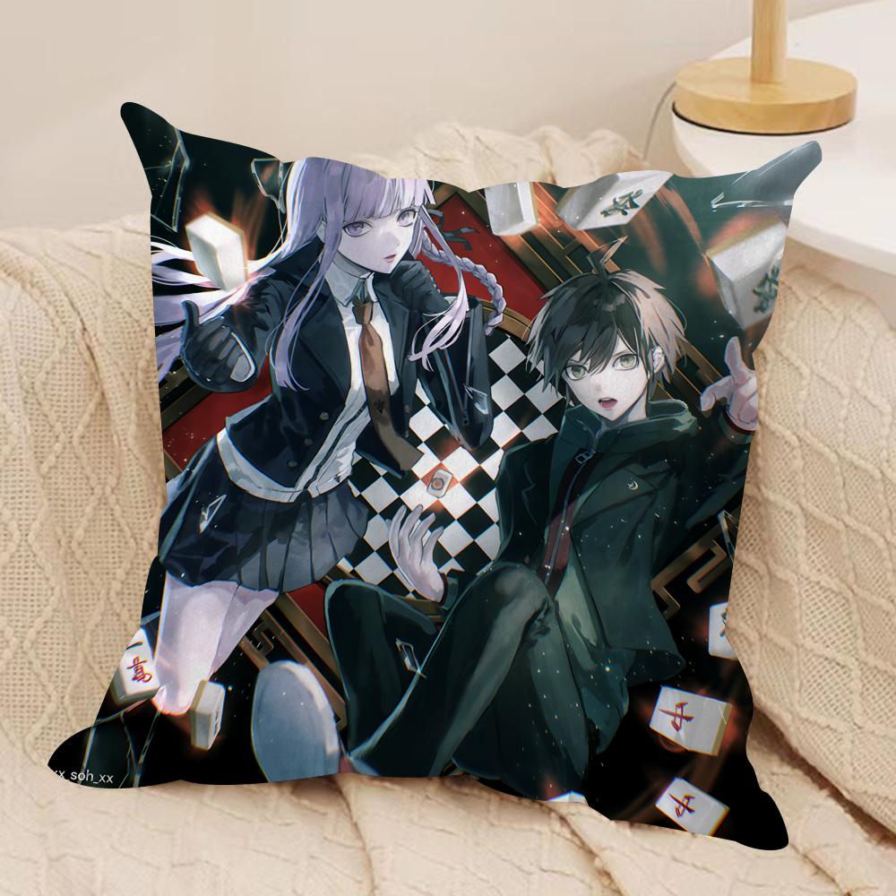 D-Danganronpa Anime Cute Cushion Cover Silky Short Plush Invisible Zipper Dustproof Sofa Pillow Case For Home Decor