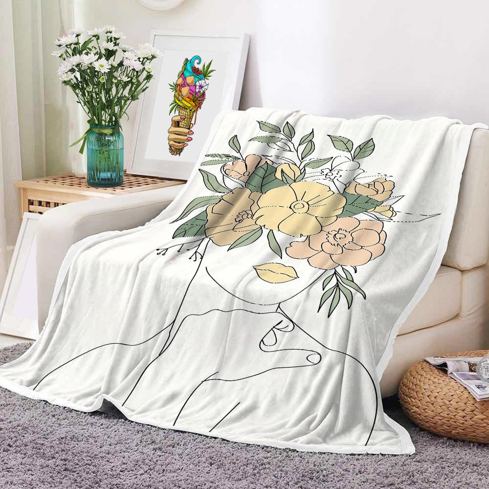 Mondrian Art Digital-printed Polyester Bedroom Velvet Flannel Soft Sofa Cover Blanket Fleece Soft Sofa Cover Blankets for Beds