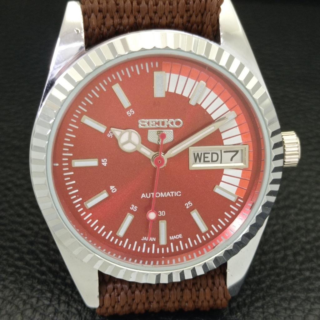 VINTAGE REFURBISHED SEIKO 5 AUTOMATIC 6309A JAPAN MENS RED DIAL WATCH a440699-4