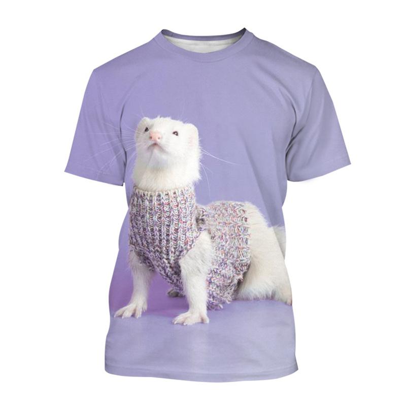 Summer 3D Printing Animal Cute Ferret T-shirt Men Women Casual Fashion Short Sleeve Oversized Round Neck Tees Children T Shirts