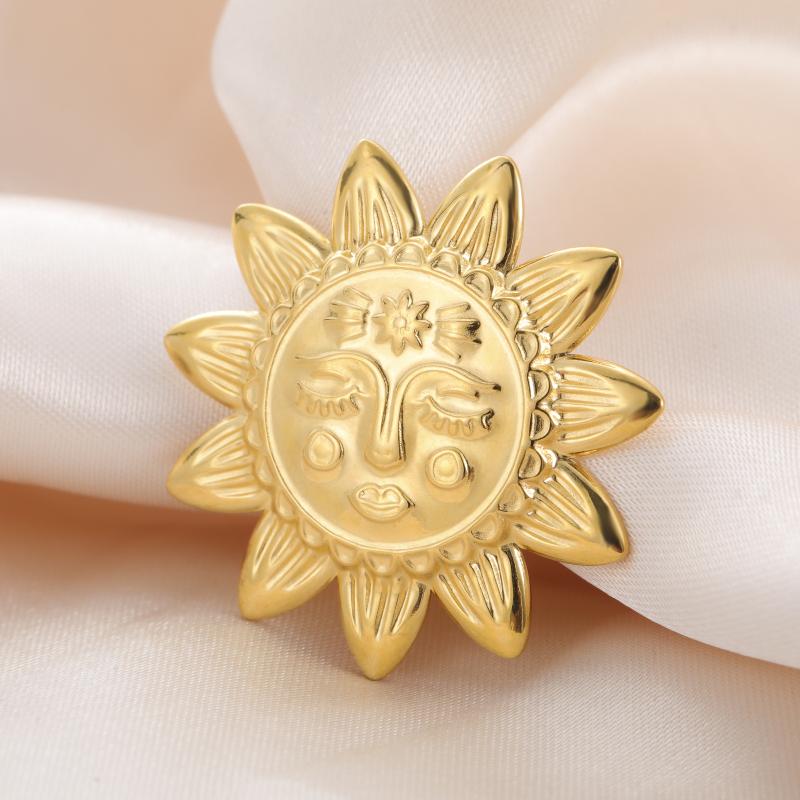 Womens Jewelry Four Petal Flower Brooch French Style Stainless Steel Gold Color Trendy Pin for Wedding Office Gift
