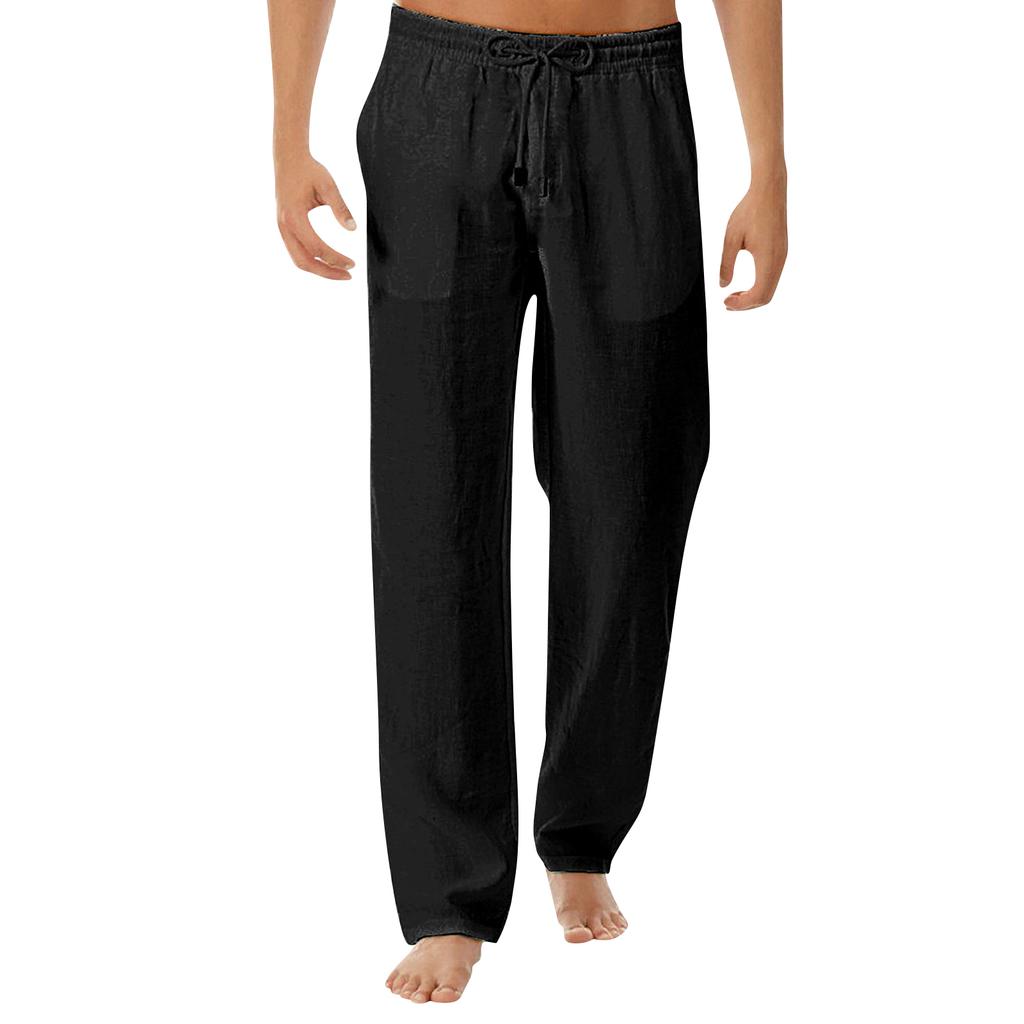 Men's Linen Loose Fitting Casual Lightweight Elastic Waist Straight Leg Trousers