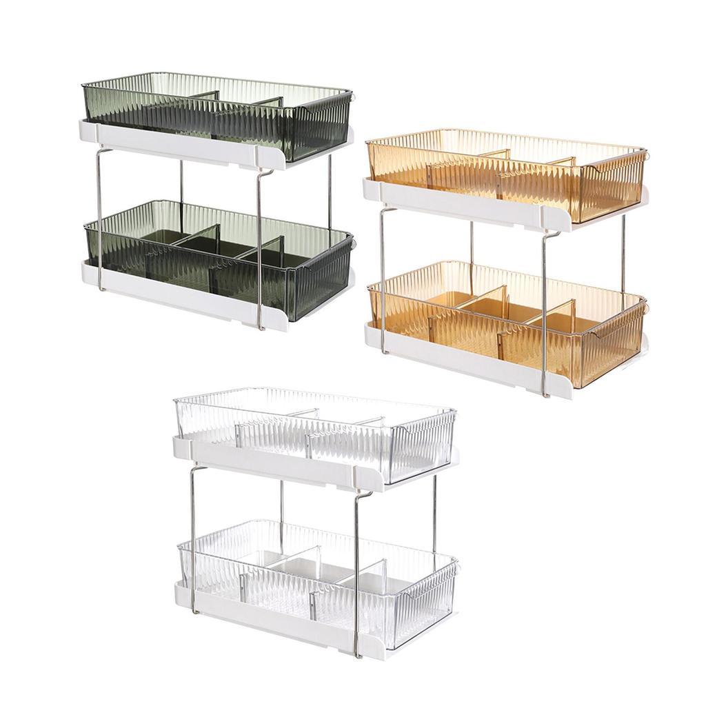2 Layers Desktop Organizer Cosmetic Holder Stainless Steel Frame Rustproof Modern Multifunctional