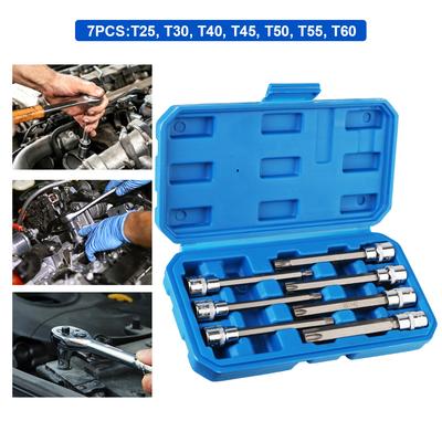 Auto Zubehör 7-teilig Antrieb Extra Lang 3/8 Zoll T25, T30, T40, T45, T50, T55, T60 Größe Chrom-Vanadium Stahl Torx Stern Bit Steckschlüssel Satz