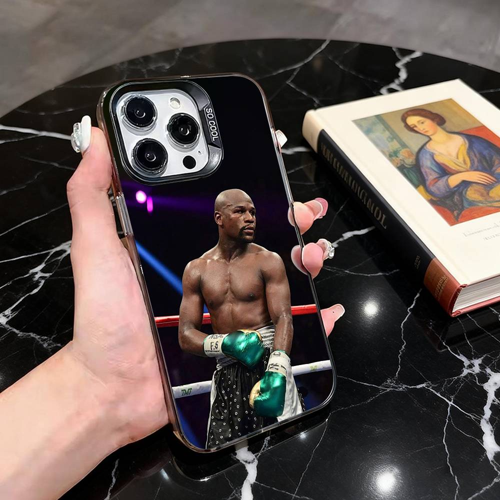 Custodia per Telefono Boxing F-Floyd M-Mayweather-FM per iPhone 17,16,15,14,13,12,11 Plus,Pro Max,XS,Interno Placcato Argento Colorato