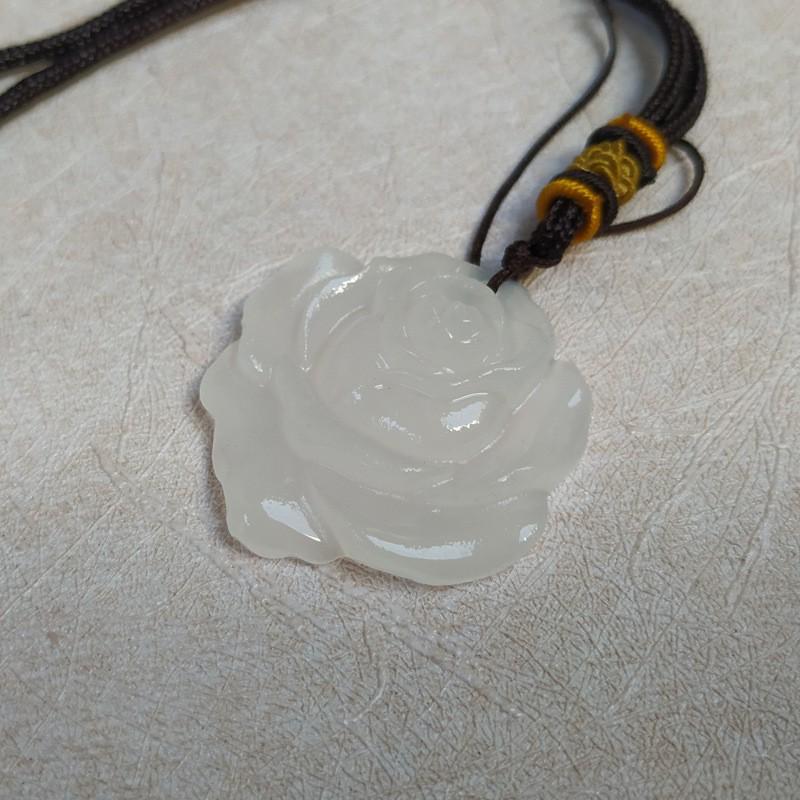 Afghan White Jade Rose Pendant - Xinjiang Flower Blooming Wealth Women's Jade Ornament