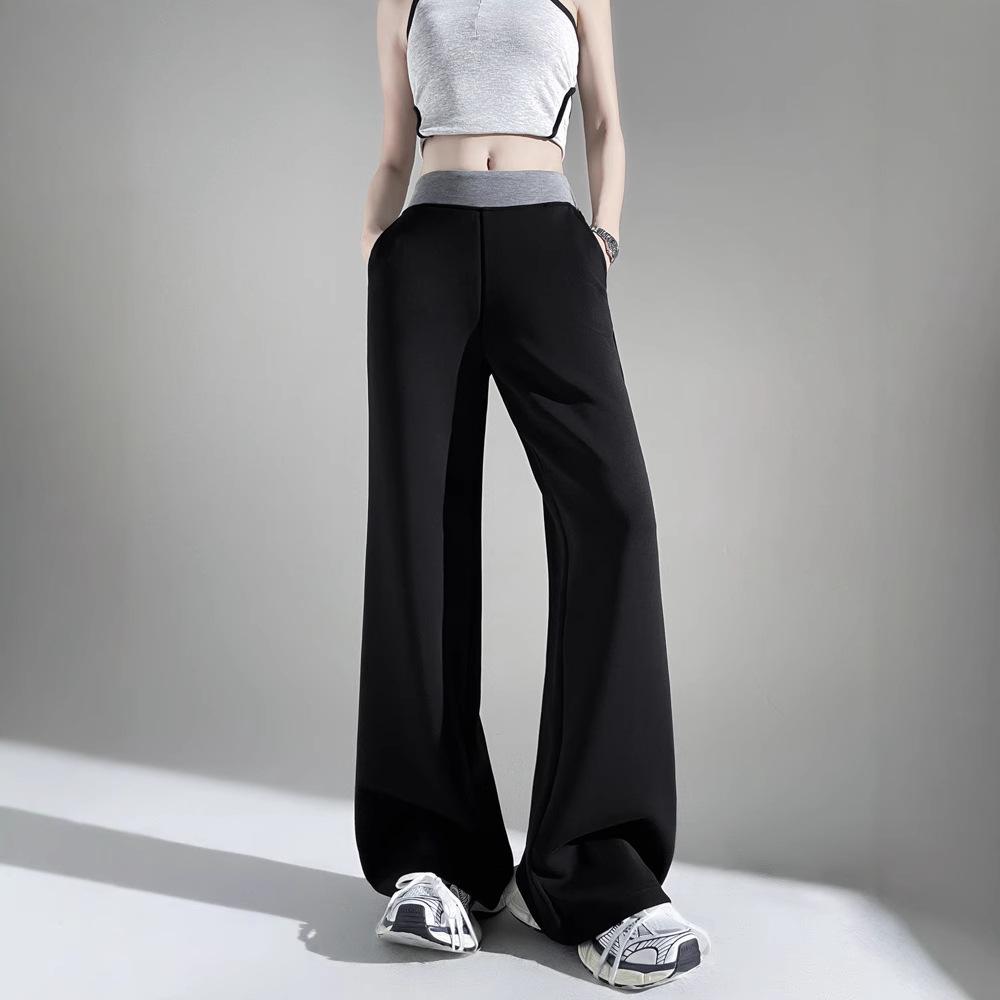 

Женские широкие брюки Air Layer черного цвета на весну и лето, свободные спортивные брюки, маленькие прямые брюки 2XL