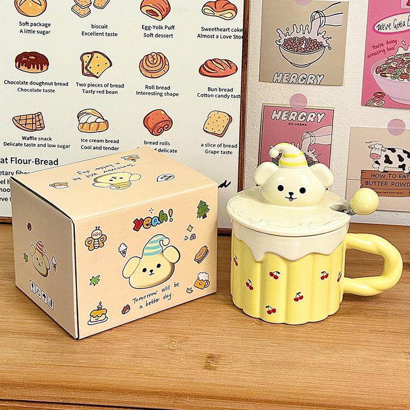 Funny Dog Ceramic Cup Souvenir Cup Household Water Cup with Lid Mug Birthday Gift Girl Coffee Cup