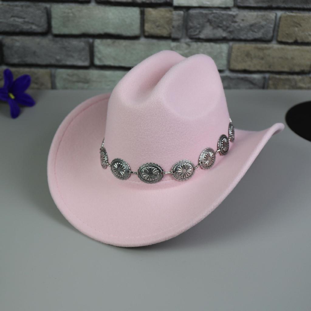 Hochwertiger Retro-Cowboyhut mit Metallkette und großem Schirm