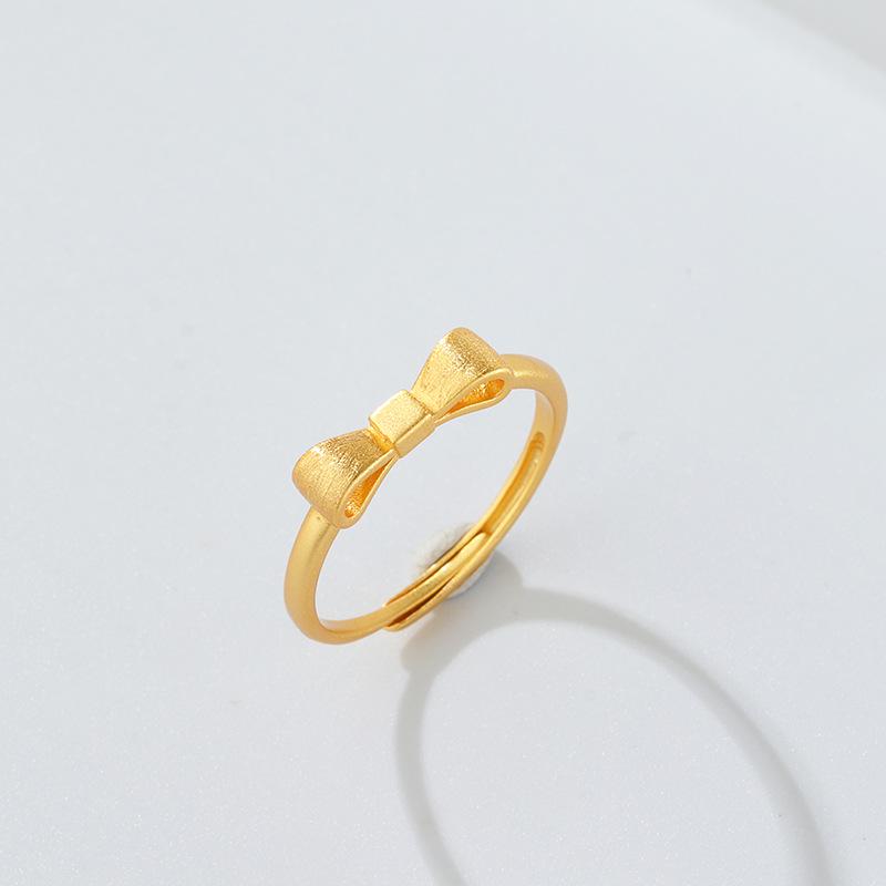 S925 Sterling Silver Gold Bow Ring for Women - Japanese & Korean Style, Sweet, Brushed Design, Elegant & Simple Jewelry