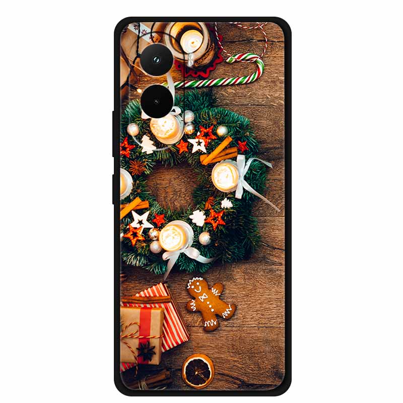 Christmas Phone Case For Poco M7 4G Case Christmas Tree Black Silicone Bumper For Xiaomi Poco M7 4G Cover PocoM7 Cartoon Coque