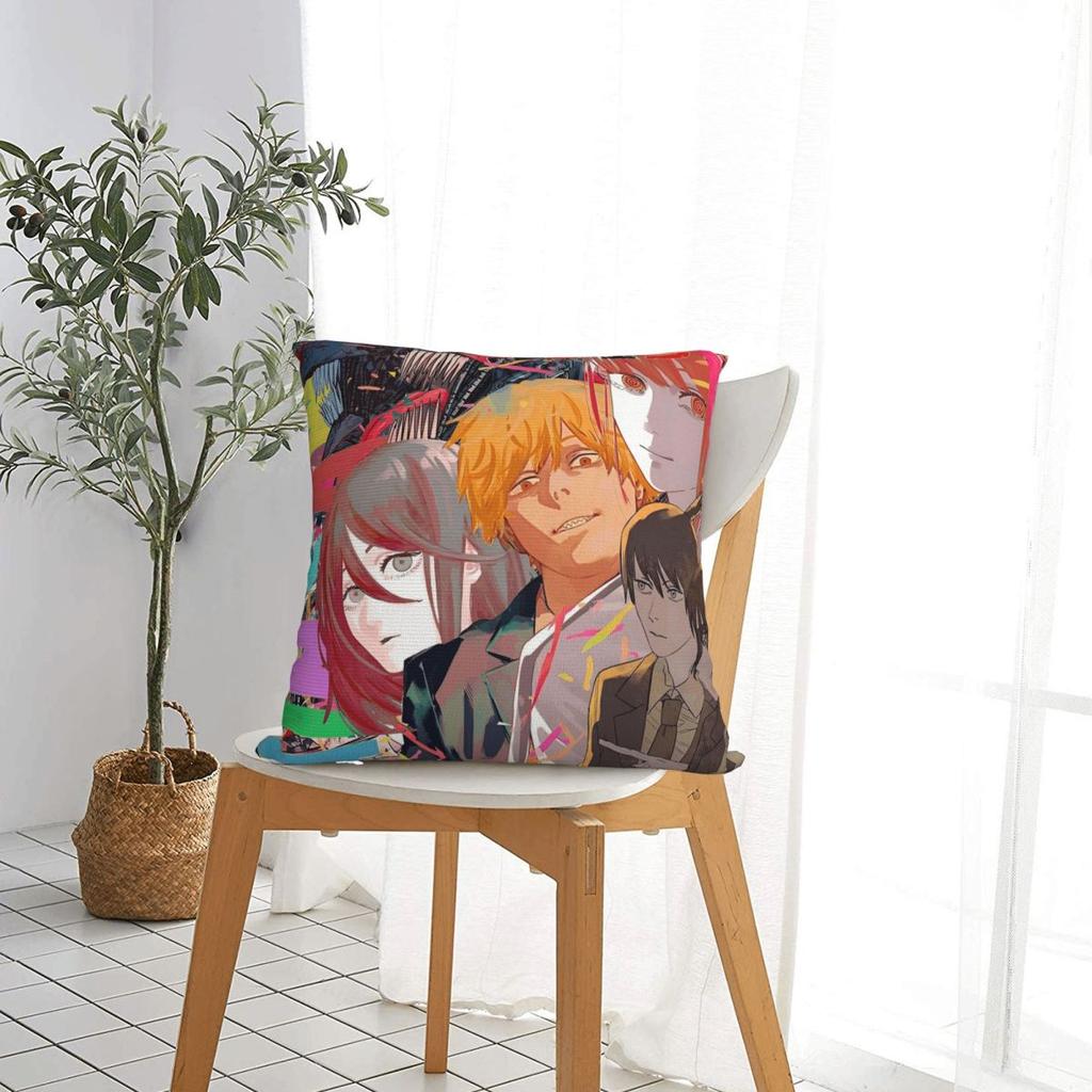 Chainsaw Man Reze Square Pillow Cases Makima Power Aki Denji Cushion Cover Funny Decor Throw Pillow Case Cover for Bed 45*45cm