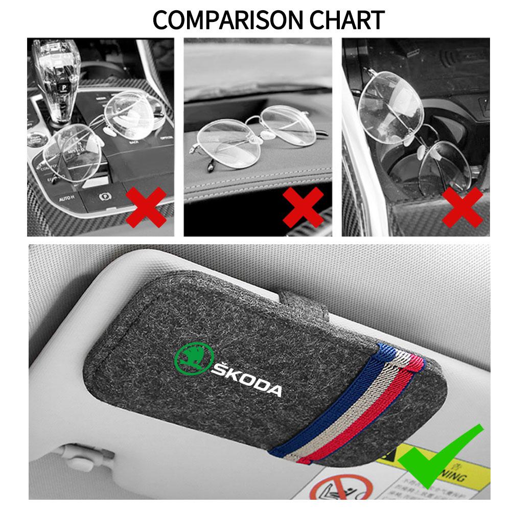 BAVK9 Car Interior Sun Visor Storage Box Eyeglasses Holder Sunglasses Clip For Skoda S Octavia Rapid Fabia Superb KAMIQ Roomster VRS