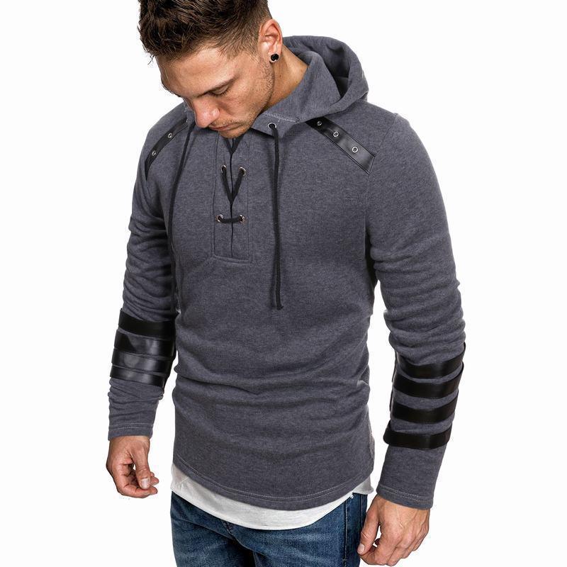 Autumn And Winter Hooded Men'S Leather Casual Personalized Fashion Hoodie Patchwork Top For Men