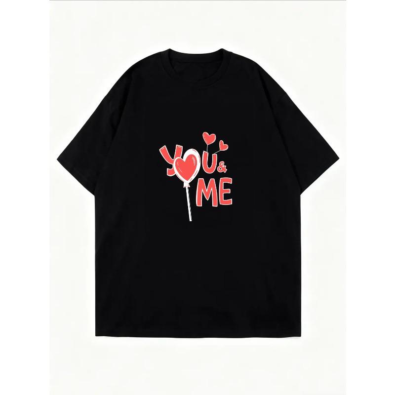 Baumwoll T-Shirt Weiß Du und Ich Herz-Druck Valentinstag Paar Geschenk Kleidung