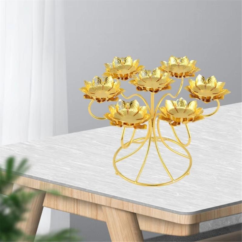 Butter Lamp Holder Coppers Candlestick Candle Holder Seven Lamp Holder Lotuses Buddhas Lamp Base