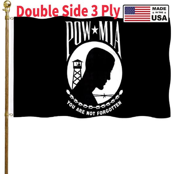 Pow Mia Flag 3x5 Ft Outdoor Heavy Duty Polyester Military Pow FlagsDouble Sided 3 Ply Banner 200D with Durable Canvas Header and 2 Brass Grommets