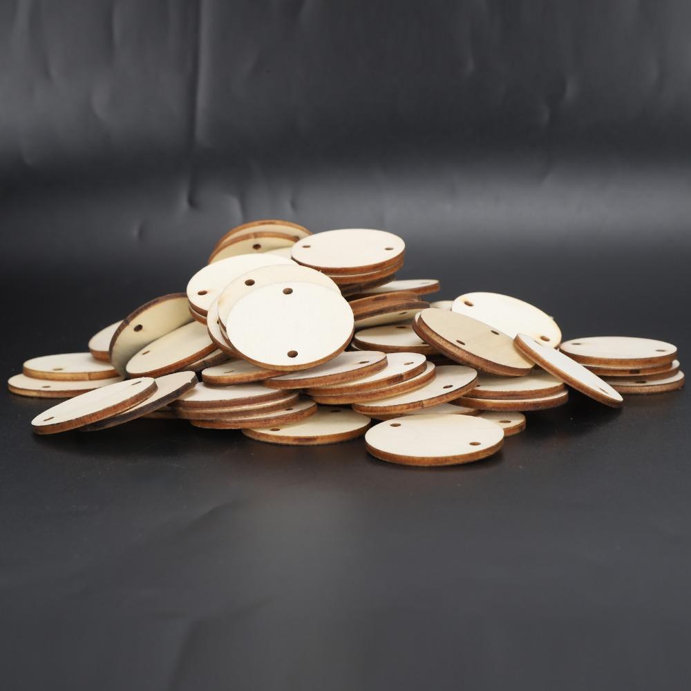 100pcs With Hole Wooden Pendants Round Wooden Circles Wood Handmade DIY Wood Chips Craft Decoration