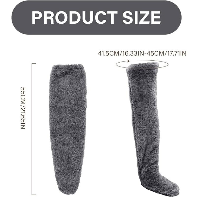 Socken über dem Knie, flauschige Plüsch-Slipper-Strümpfe, pelzige lange Beinwärmer, Winterschlafen zu Hause