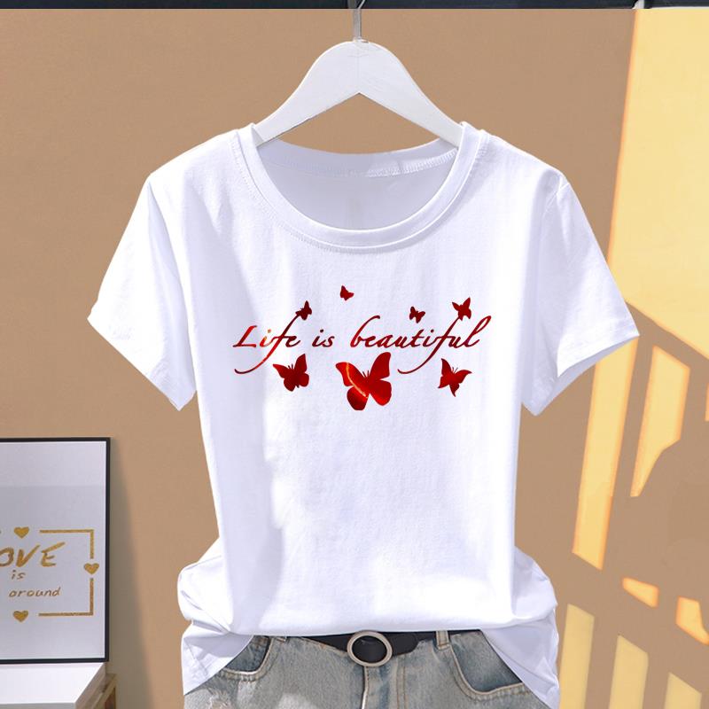 (Asian Size) sweet flower cute Women's Top Short Sleeve T-shirts O-neck Casual Clothing Fashion Female T shirt Printed Graphic Tee
