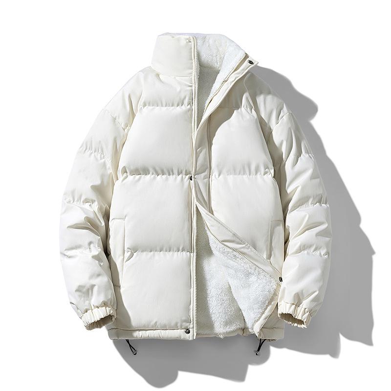 Hong Kong Style 2024 Men’s Lamb Wool Cotton Jacket - Trendy Stand-up Collar Coat Plus Velvet.