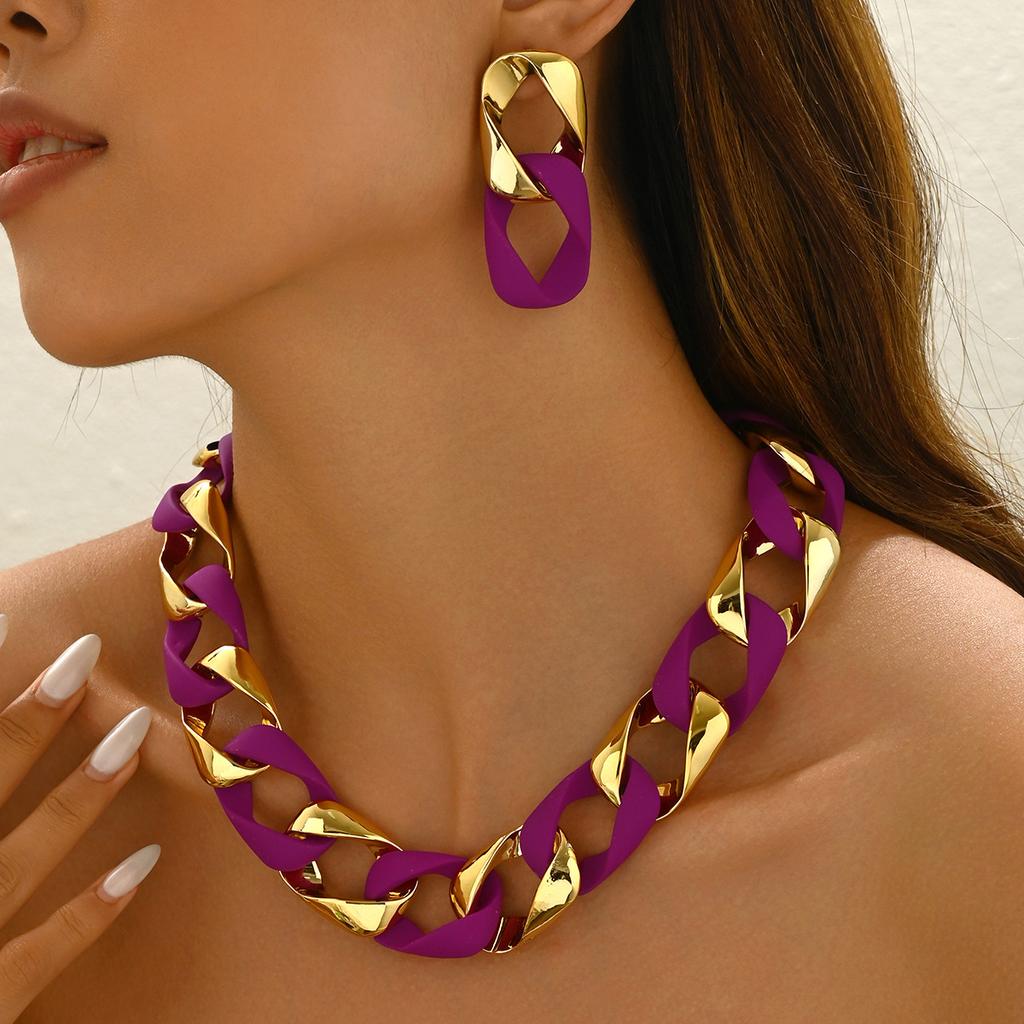 Women's Geometric Links Jewelry Set with Necklace and Earrings