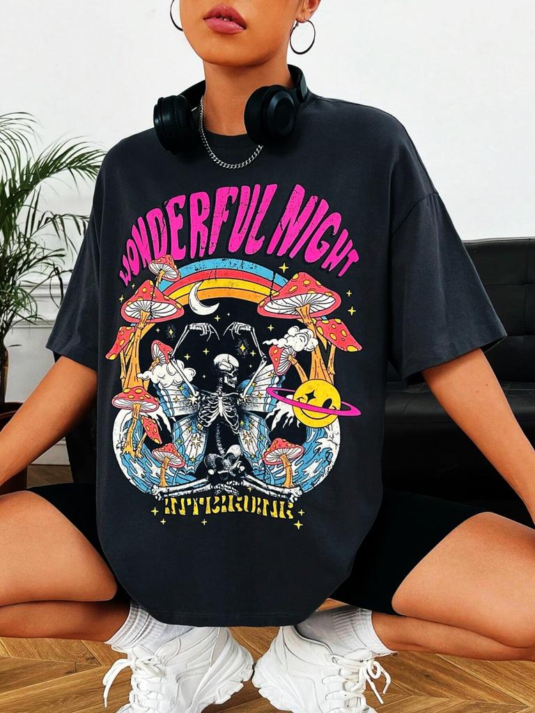 Dancing Skull Printed Female T-Shirts Cool Comfortable Tshirts Casual Fashion Tee Shirts Hip Hop Oversized Women Tops