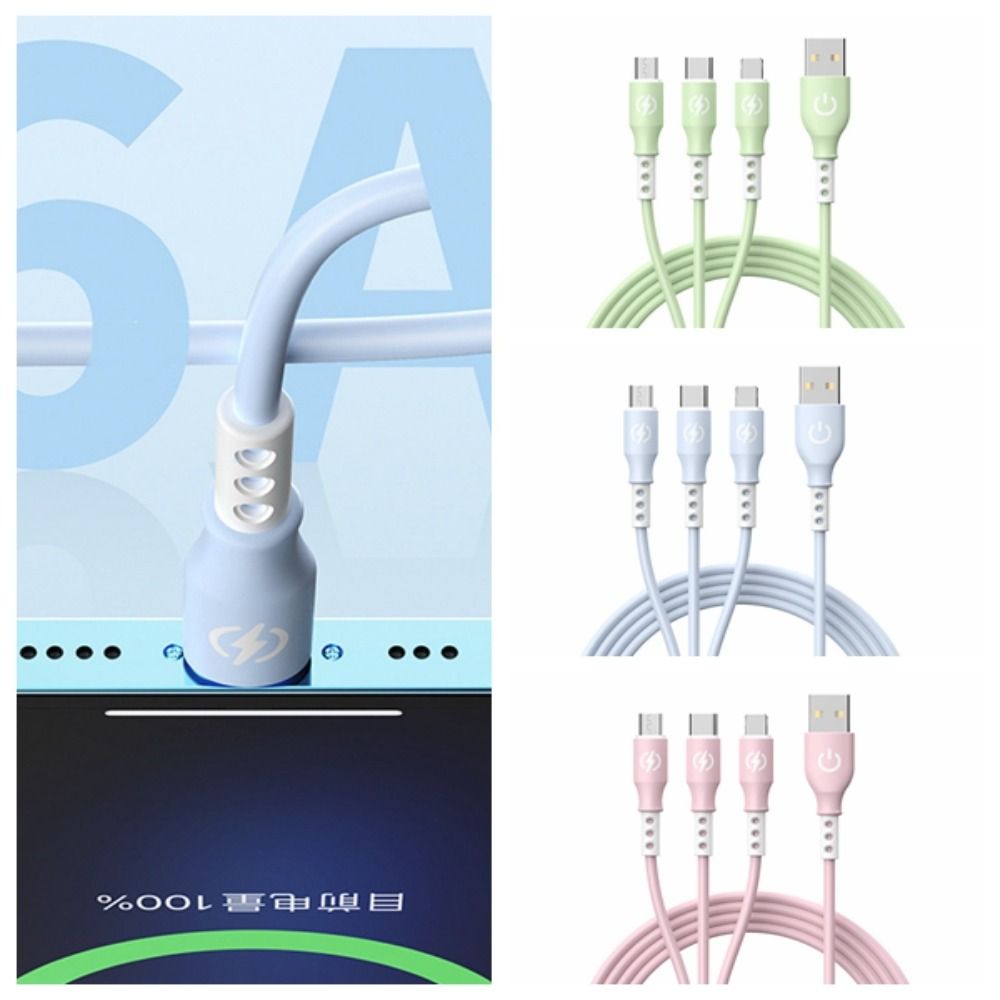 

3In1 3 In 1 Liquid Silicone Data Cable 6A 66w 6A 3in1 Charging Cable Charger Cable Data Transfer синій