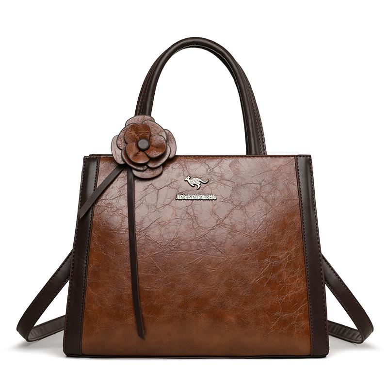 Elegant Faux Leather Tote Bag with Flower Decoration and Adjustable Shoulder Strap