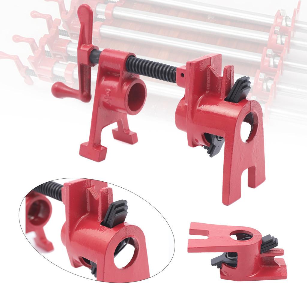 (4 Pack) 3/4" Wood Gluing Pipe Clamp Set Heavy Duty Vertical Bracket Water Pipe Clamp Woodworking Cast Iron Kit Red