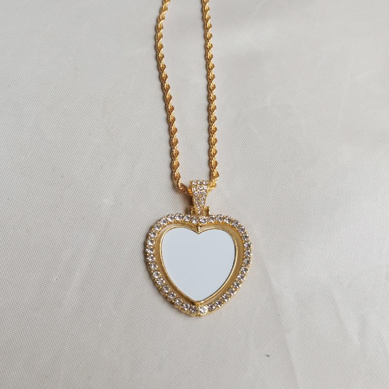 Double-Sided Rotating Rhinestone Hollow Necklace with Personalized Print
