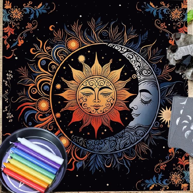 Divinations Tablecloth Sun Moon Pattern Astrology Tarots Card Tablecloth Altars Cloth Divinations Board Game Accessory
