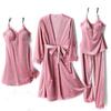 Burgundy Velvet 4PCS Pajamas Set Wedding Robe Nightgown Fall Winter Female Sleepwear Sexy Lace Trim Pijamas Suit Home Wear