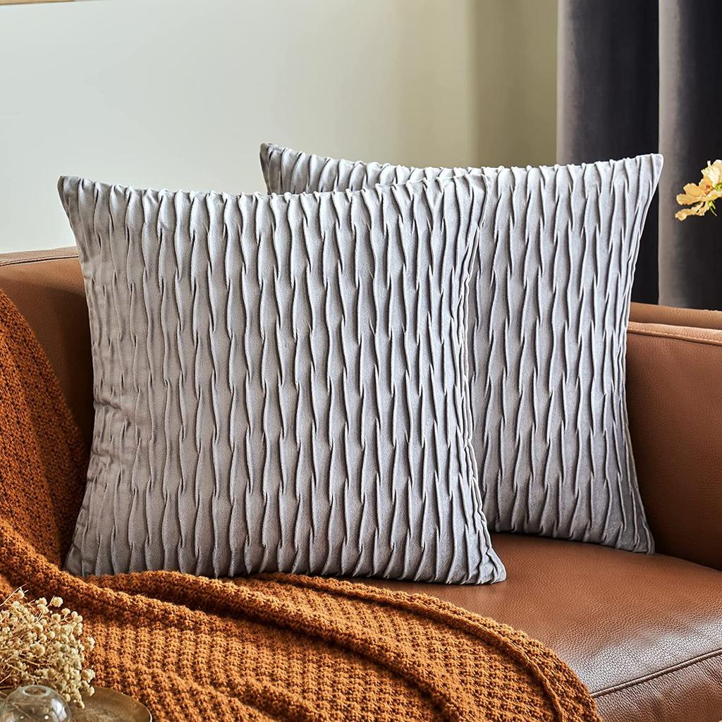 Kissenbezug für Sofa im leichten Luxusstil, einfarbig, nordisch, Ins-Kissenbezug, Samt, plissiert, gestreiftes Kissen