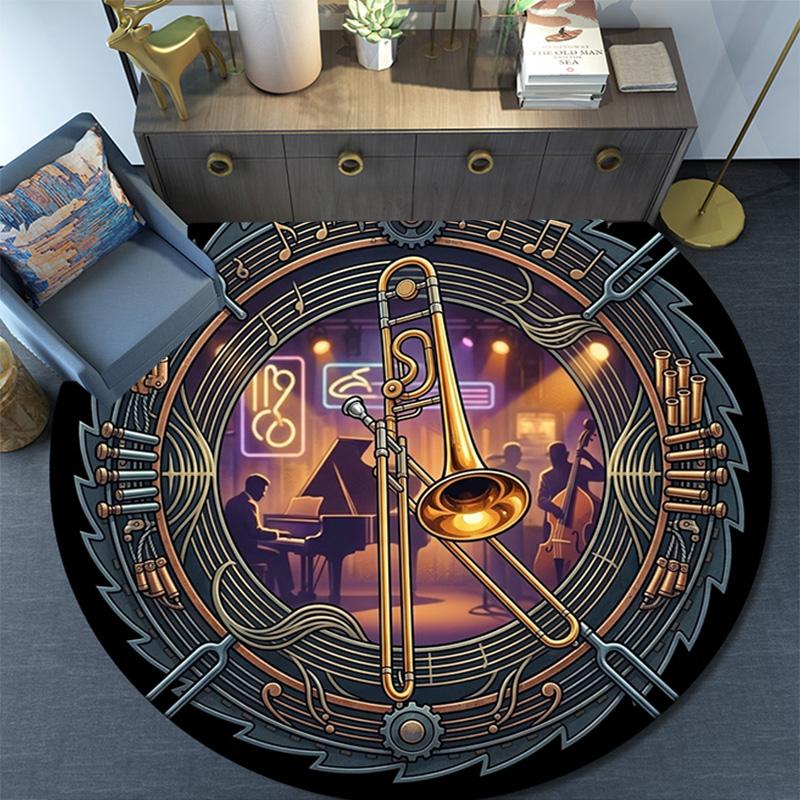 Jazz Night Music Scene Round Area Rug Under Office Chairs Bedroom Living Room Home Decor