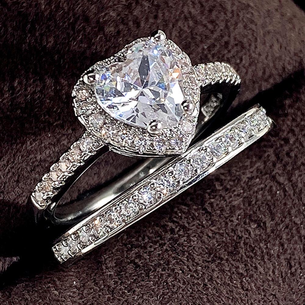 Huitan  Modern Fashion Wedding Bridal Sets Rings for Women 2Pcs Luxury Female Rings Party Engagement Bands Jewelry