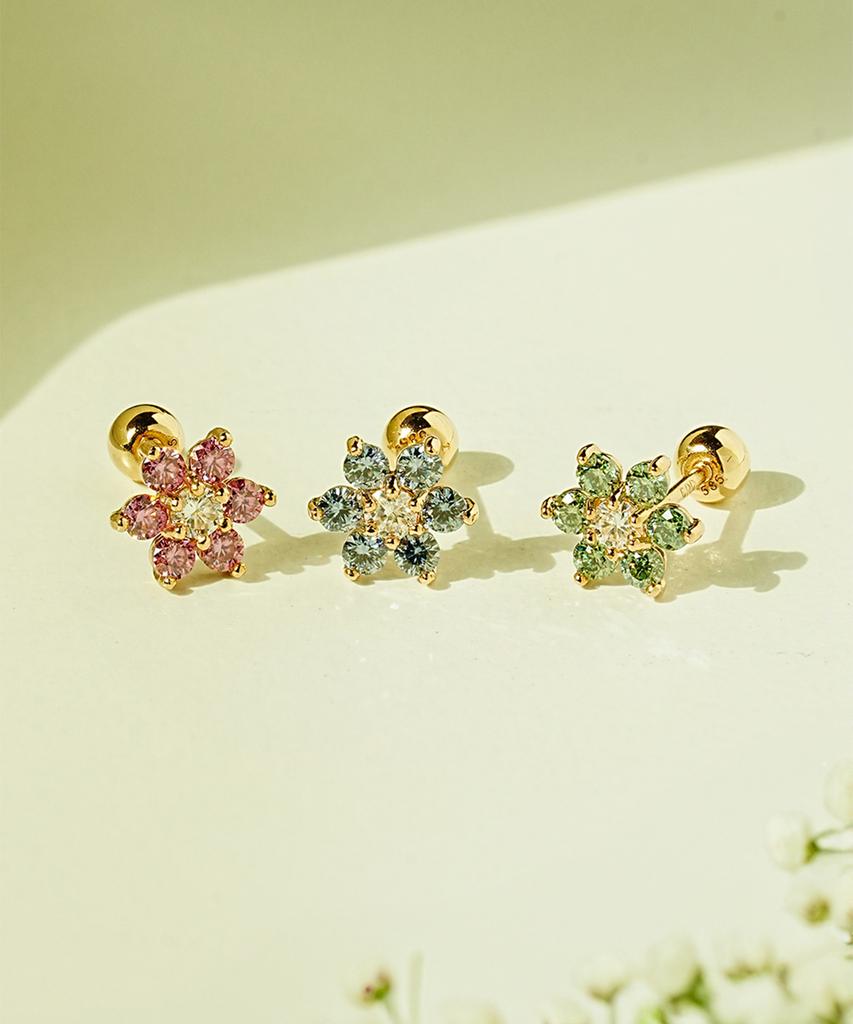 Minimalpiercing 14K Moissanite Diamond Color Lovely Flower Piercing Earrings