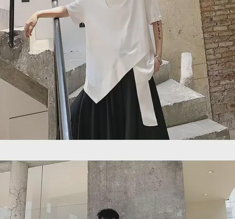 Pánské asymetrické tmavé niche holičské tričko Yamamoto Yohji, velká velikost, krátký rukáv